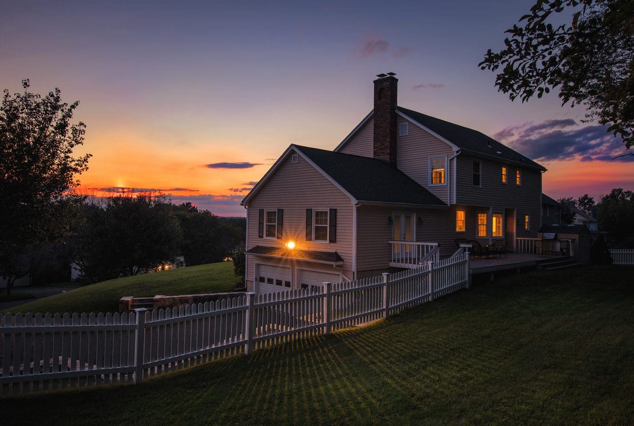 Colonial House Sunset Stock 